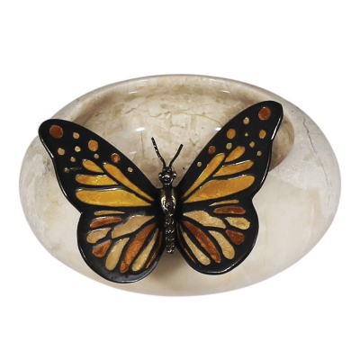  Butterfly Enameled Beige Marble Snack
