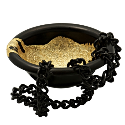  Gold Lacquered Black Bowl with Chain (L)