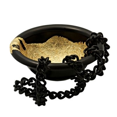 Gold Lacquer Black Bowl with Chain (M)