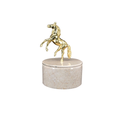 Cream Color Horse Figured Marble Box